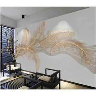轻奢羽毛背景墙装 8d北欧时尚 饰壁画抽象浮雕金色线条沙发背景墙