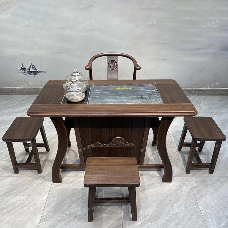 新中式小户型茶台乌金木茶桌全套实木办公室阳台家用泡茶桌椅组合