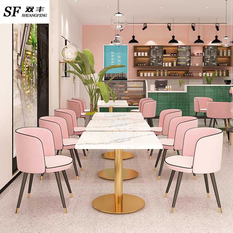 北欧大理石餐桌 咖啡厅午后休闲创意卡座圆桌奶茶店铁艺桌椅组合