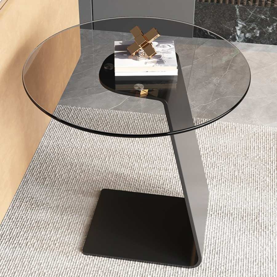 钢化玻璃茶几客厅沙发意式边几轻奢现代简约高级极简圆桌创意角几
