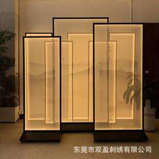 国画仿苏绣湘绣双面半透明纱布画实木屏风玄关画刺绣物质文化遗产