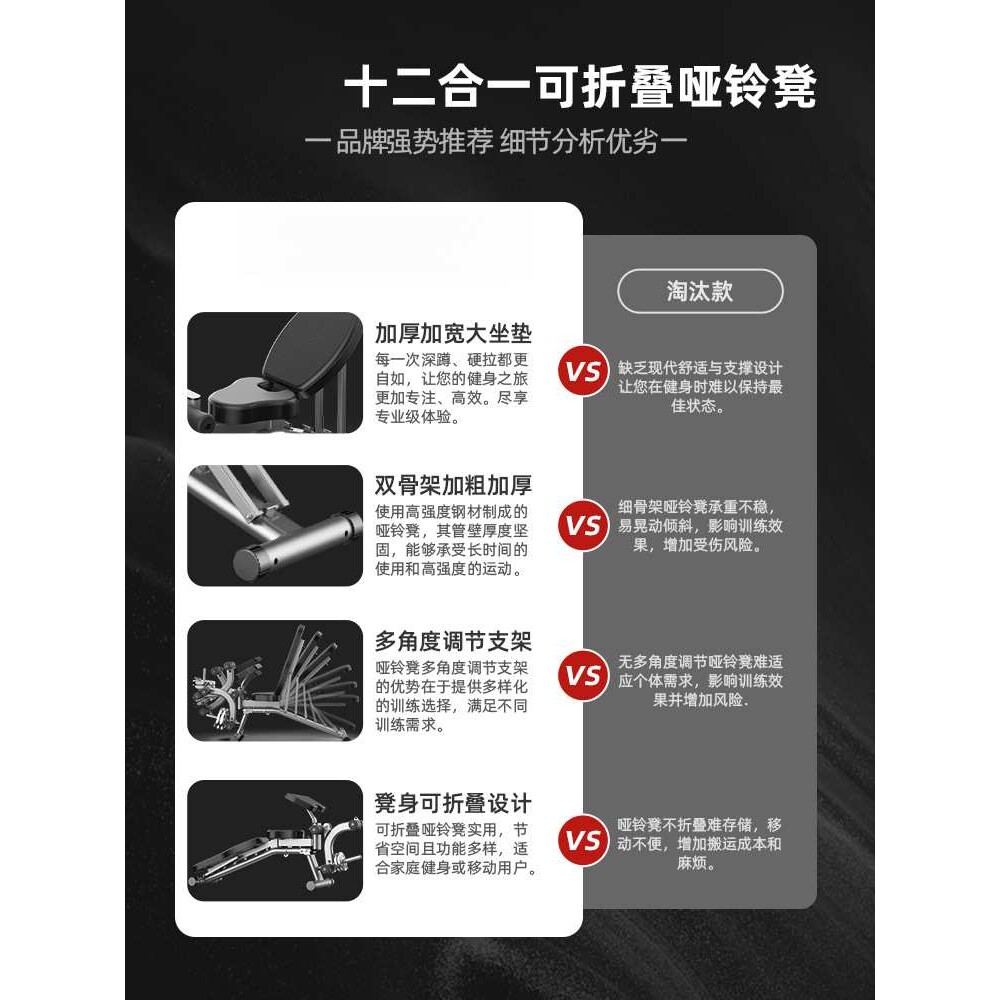 哑铃凳家用多功能仰卧起坐健身器材可折叠仰卧板卧推凳健身椅飞鸟