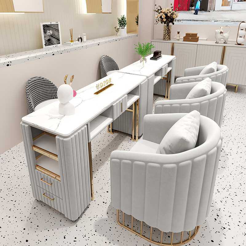 美甲沙龙店北欧美甲桌椅套装单双人大理石修甲台经济型美甲桌子