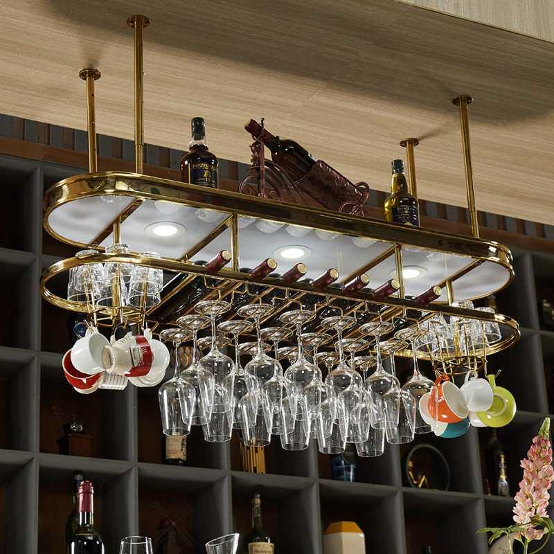 轻奢不锈钢酒架吧台吊架悬挂酒杯架倒挂置物架红酒杯架子吊挂家用