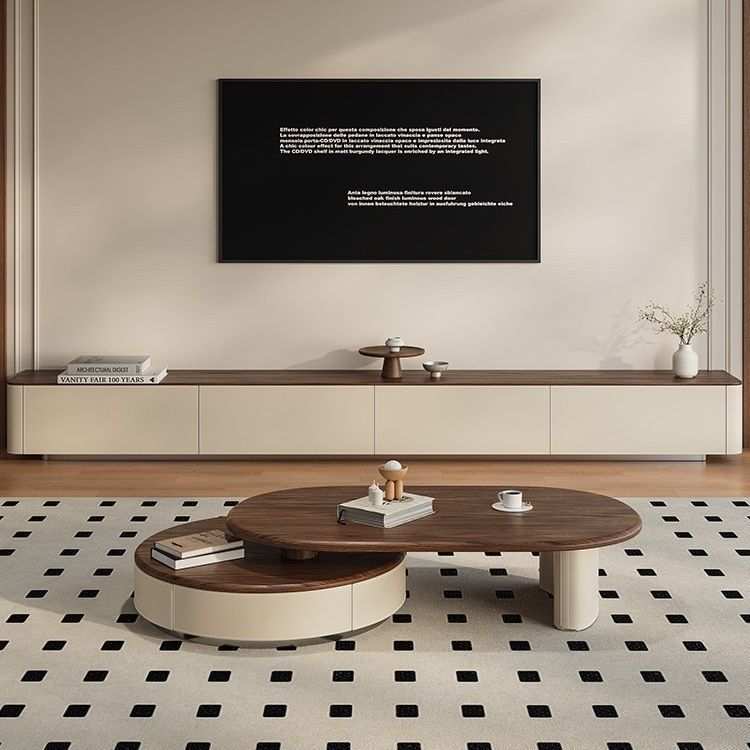 复古风轻奢伸缩圆形茶几小户型现代简约网红客厅2024新款高端茶几