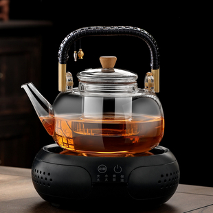 耐高温烧水泡茶壶全自动电陶炉 煮茶器蒸汽玻璃提梁蒸煮茶壶套装