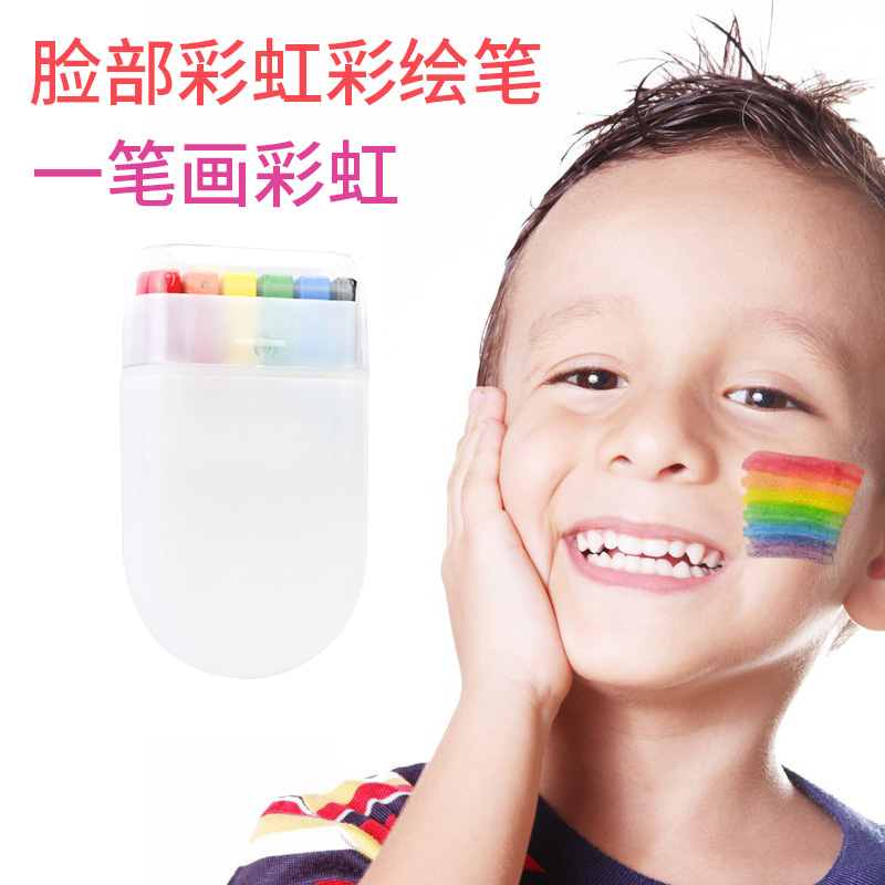 人体彩绘笔脸部彩虹条儿童宝宝面部涂鸦蜡笔应援啦啦队活动脸彩棒