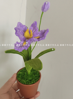 紫色鸢尾花盆栽摆件扭扭棒永生花