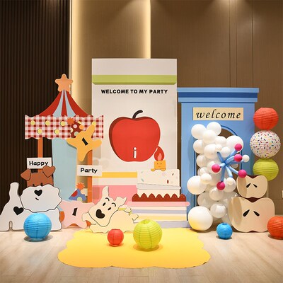 卡通龙宝宝一周岁生日布置抓周礼kt板背景墙装饰女孩男宝仪式感