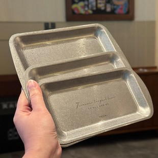 创意设计做旧哑光不锈钢长方形托盘露营工业风收纳盘子早餐西餐盘