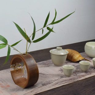 水培插花装 茶室复古花器禅意空间小花瓶创意家居餐桌中式 饰摆件面