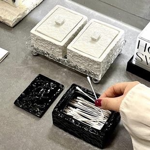 多功能收纳盒牙签防尘盒创意高档棉签高级感二合一牙线陶瓷家用