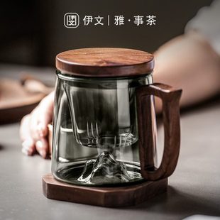 泡茶杯和玻璃茶杯茶水分离定制言宿观山耐热堂家用水杯 办公室男士
