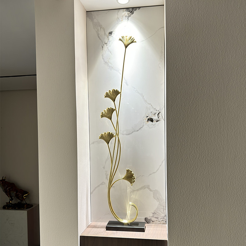 节节高升银杏叶玄关摆件黄铜轻奢入户门装饰品乔迁新居礼物客厅