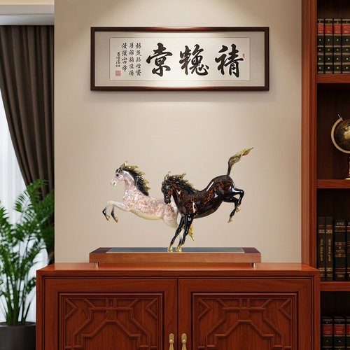 黄铜大漆八骏奔腾马摆件客厅老板办公室玄关工艺装饰节日乔迁礼品