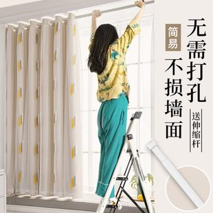 隔热帘卧室新款 伸缩杆遮阳免打孔安装 子飘窗一全遮光窗帘整套阳台