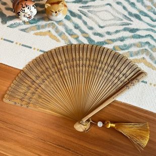 随身迷你扇子 5.8寸全竹折扇古风中国风女古典舞蹈扇纯色镂空夏季