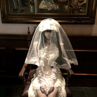白色蕾丝头纱人妻感拍照道具花嫁Lolita百搭小物头饰cos出片神器