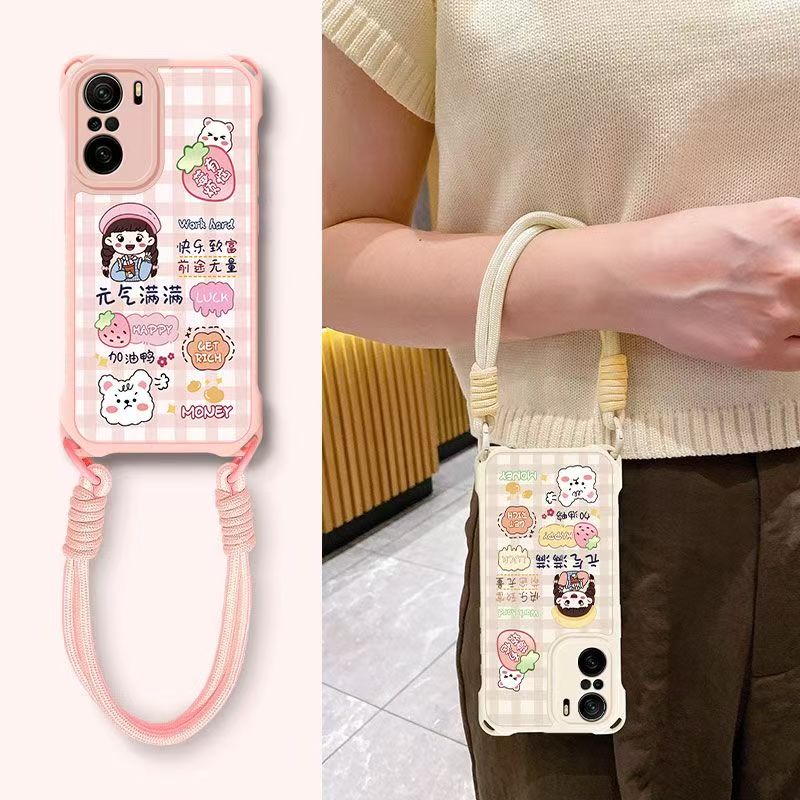 红米k40pro手机壳挂绳M2012K11C软redmik40保护套5g镜头全包防摔M2012K11AC个性创意k40s可爱22021211rc女款