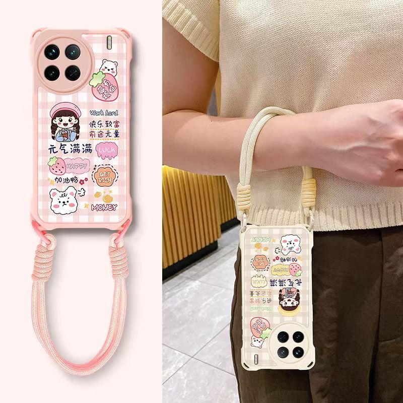 vivo x90s手机壳挂绳V2241HA软硅胶viv0x90保护套5g镜头全包防摔V2241A个性创意vlvox90卡通vovix90可爱女款