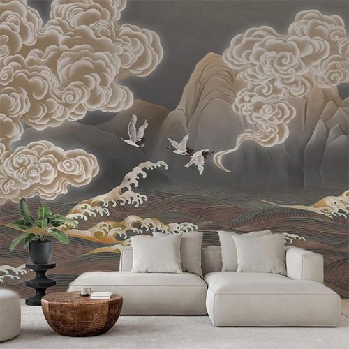 沙发背景墙复古墙布装饰定制壁画