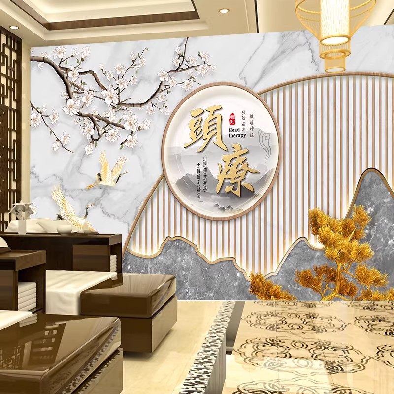 8D中医养生头疗采耳馆墙纸新中式意境花鸟立体5D背景墙足疗馆壁画,家装主材,定制壁画,淘宝优惠券,粉丝福利购,淘宝优惠卷