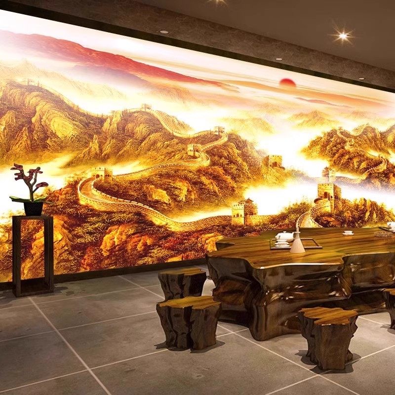 3d国画万里长城壁布新中式电视背景墙壁纸客厅餐厅展馆墙装饰壁布