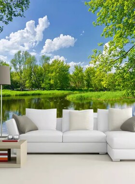 风景山水大自然墙纸8d立体壁画卧室客厅18D电视背景墙装饰画墙布