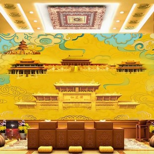 佛道仙佛堂神台墙纸寺庙莲花祥云菩萨佛系南天门宫殿背景墙布壁画