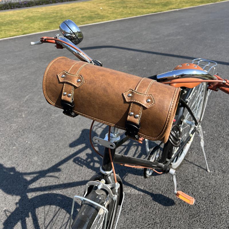覆古自行车老式单车覆古皮革防水通勤车头把包横梁置物包车架挂包