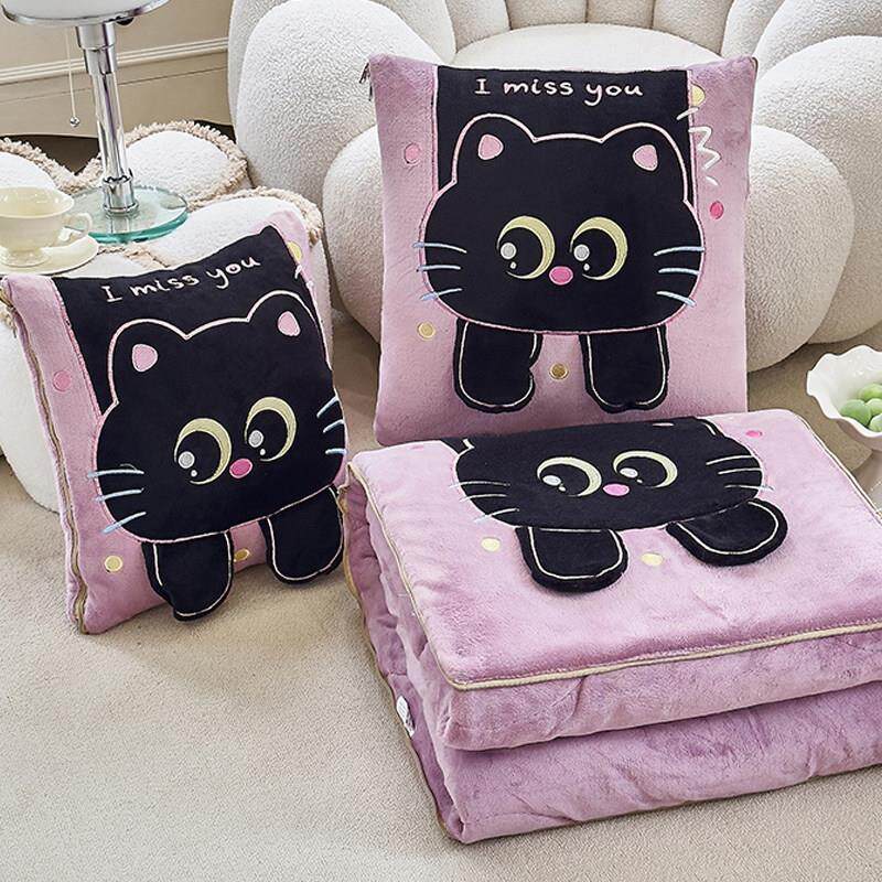 加厚双面牛奶绒抱枕被子两用二合一午睡车用毯子冬天车载枕头被新