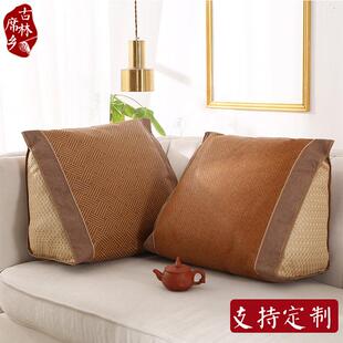古林席乡床头靠垫三角大靠背可拆卸竹藤草席凉席抱枕沙发腰靠垫套