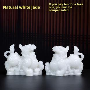 天然白玉男女皮绣饰品，吉祥玉皮绣一对办公室入口装饰品，开幕礼