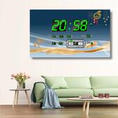 康巴丝万年历电子钟大时间创意家用客厅静音led数码 日历壁挂钟表