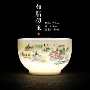 羊脂玉陶瓷茶具茶杯主人杯单杯品茗杯茶盏茶碗白瓷家用酒杯个人杯