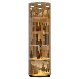 轻奢实木酒柜家用客厅转角玻璃三角柜扇形墙角靠墙落地酒架展示柜