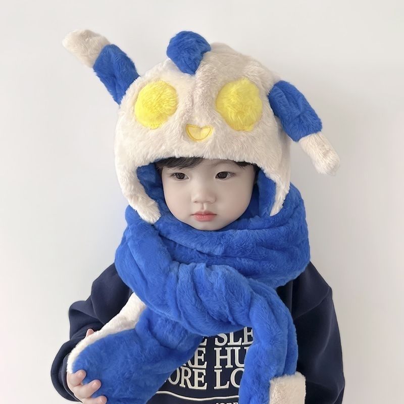 儿童帽子围巾手套一体帽男孩宝宝护耳保暖耳朵会动女孩毛绒套头帽