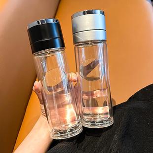 办公室水杯茶杯速开启茶水分离杯家用 一键开盖车载双层玻璃杯男士