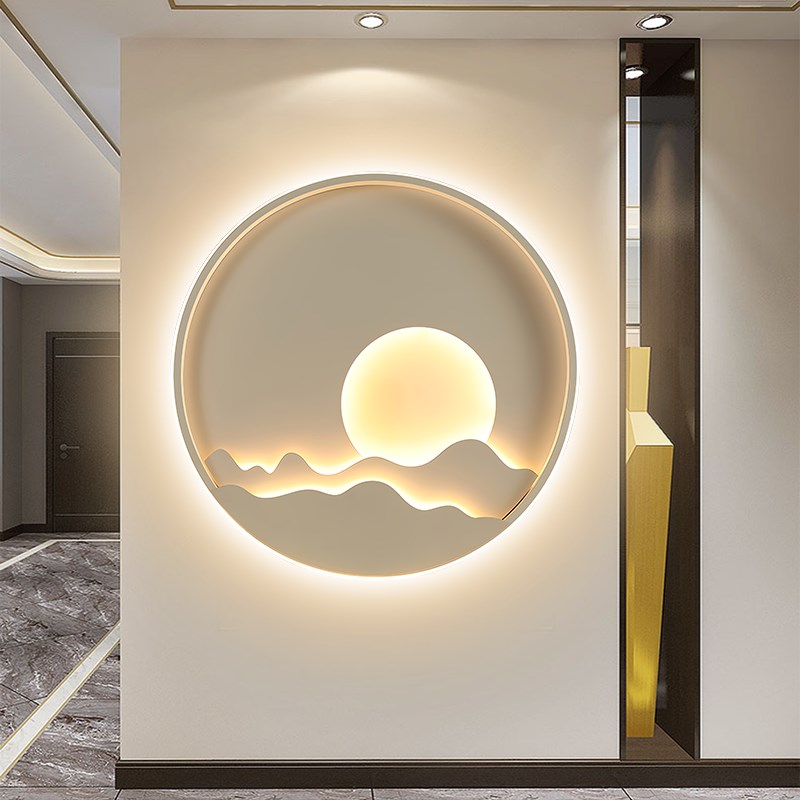 发光艺术圆形玄关装饰画带led灯画日照金山走廊挂画简约客厅壁画图片