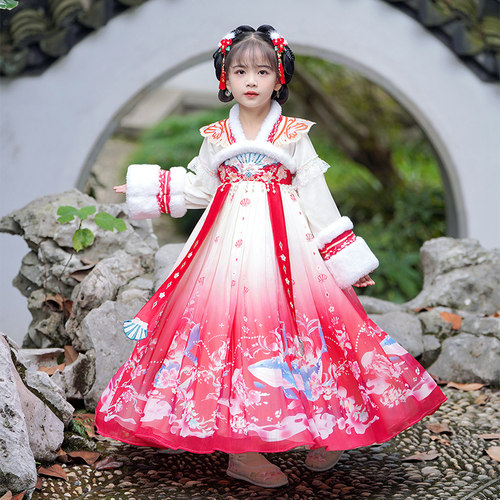 汉服女童秋冬儿童古风超仙古装小女孩中国风洋装中国风唐装襦裙