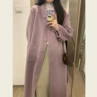 秋冬装复古赫本风高级感日系紫色小个子呢子M大衣毛呢外套女中长