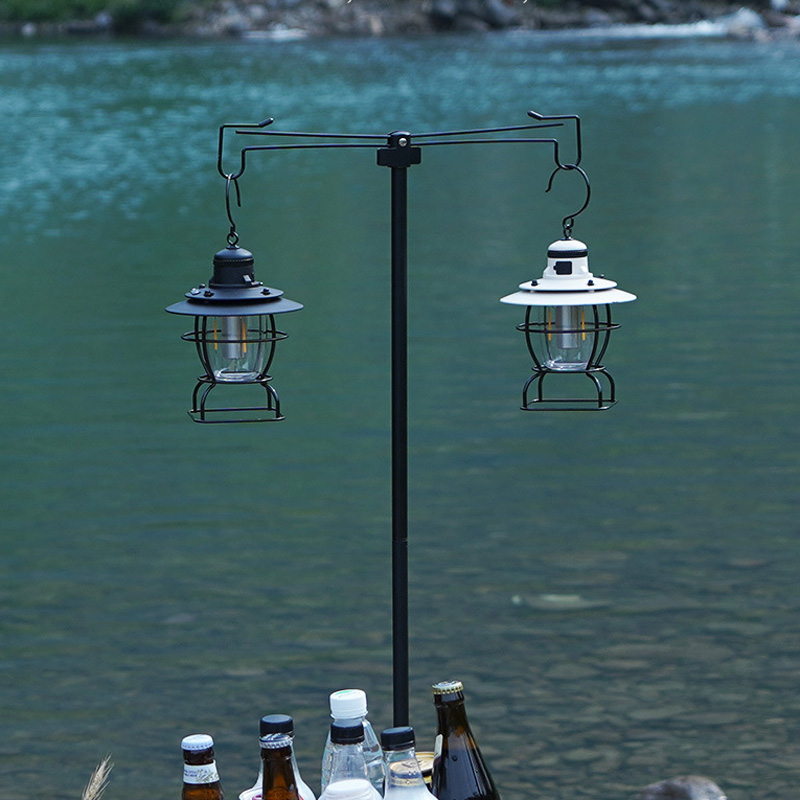 户外露营折叠灯架铝合金营地照明灯支架升级加粗灯杆双钩置物挂架