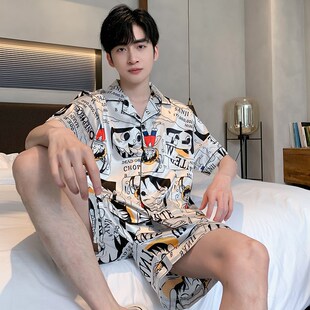 2024新款夏季冰丝睡衣男士短袖短裤薄款男M生春秋青少年家居服套
