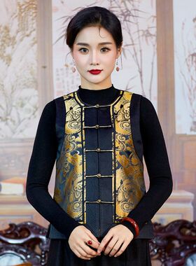 华族经典小温柔马甲女2024冬季夹棉加厚中式对襟唐装上衣外穿背心