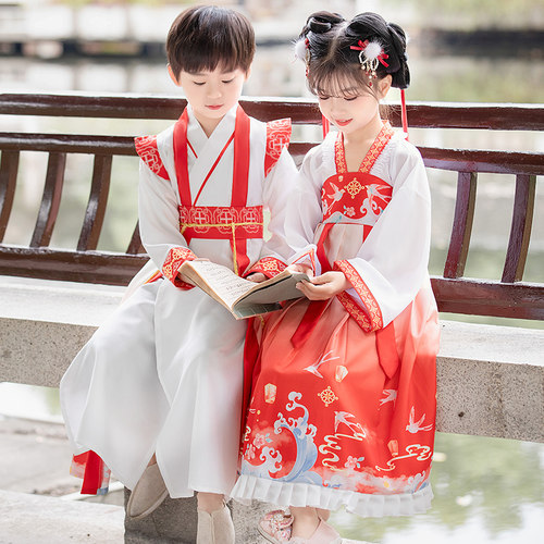 女童汉服春秋款唐装男童中国风古装2024新款秋季演出服国学服儿童