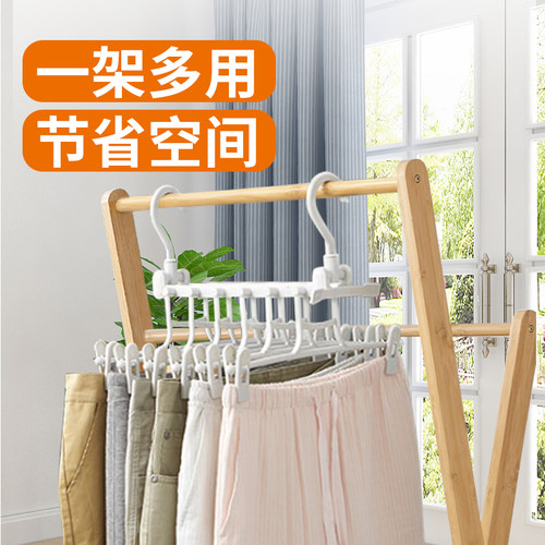多功能折a叠裤架带裤夹子家用伸缩衣柜多层挂裤子收纳神器魔术衣