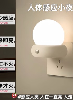 220Va充插两用人体感应LED小夜灯卧室洗手间过道楼道起夜人在长亮