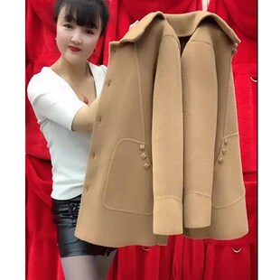 妈妈装女春款中长款羊绒双面呢洋气秋冬外套秋冬毛呢宽松开衫大衣