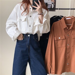 大码胖mm工装牛仔外套女2021新款秋冬装百搭宽松韩版夹克休闲上衣