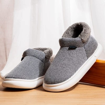 男士冬季高帮h棉拖鞋包跟居家外穿防滑厚底加绒加厚保暖棉鞋男款